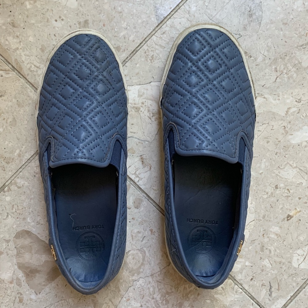 Tory Burch blue leather slip on loafers size 8
